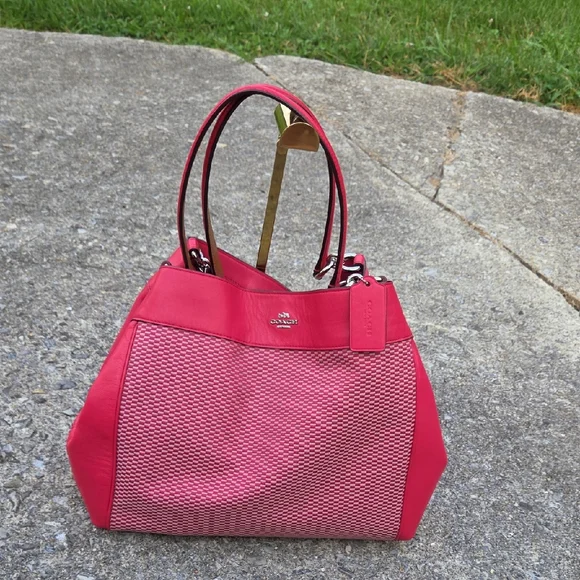Coach Lexi Red Leather & Jacquard Fabric Shoulder Bag F57540 $498 Retail EUC - Picture 1 of 16